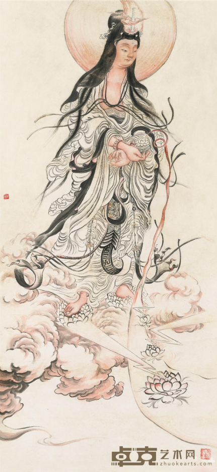 观音大士 圆霖法师 103x48cm 五十年代