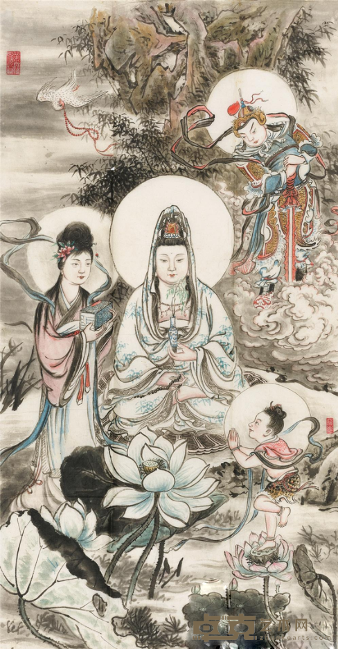 莲池观音 圆霖法师 90x47cm 七十年代