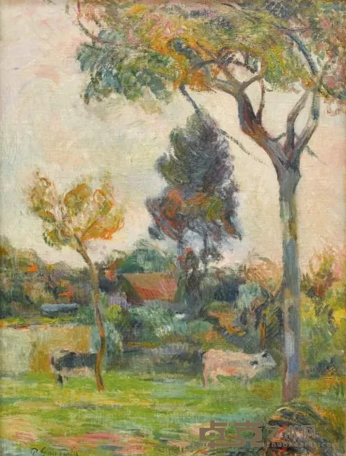 《树下的两头牛》 保罗·高更 35.2x27.2cm 1884年 布面油画
