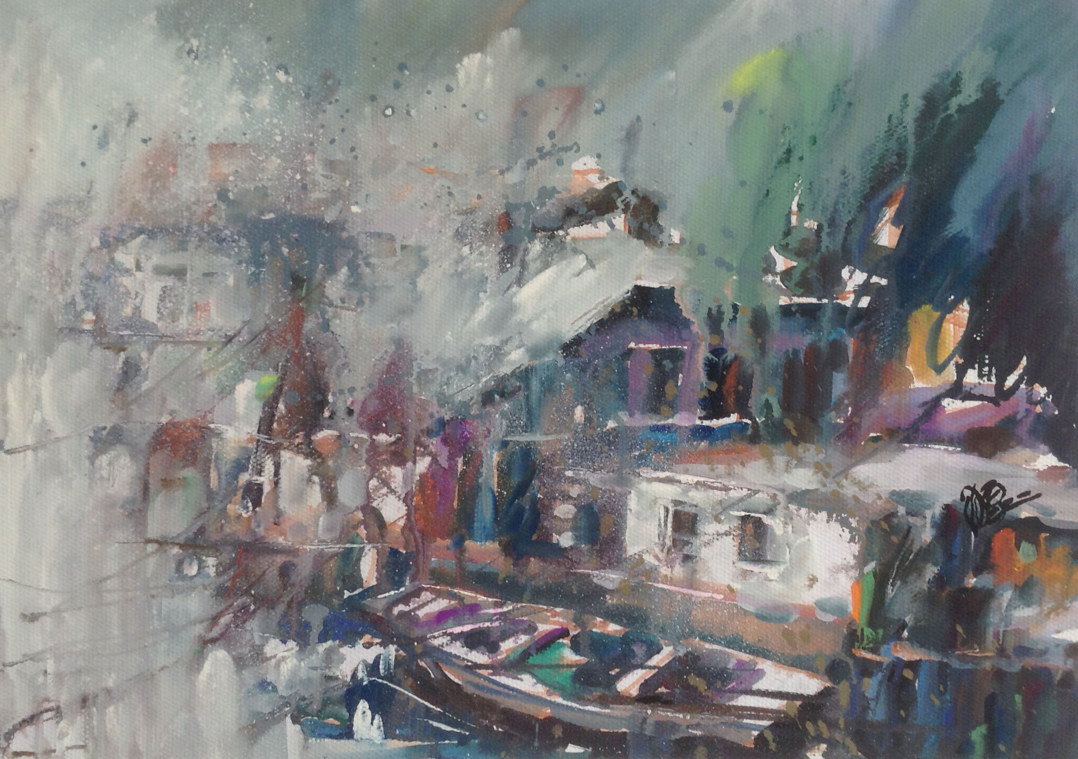 雨后渔家34x56cm