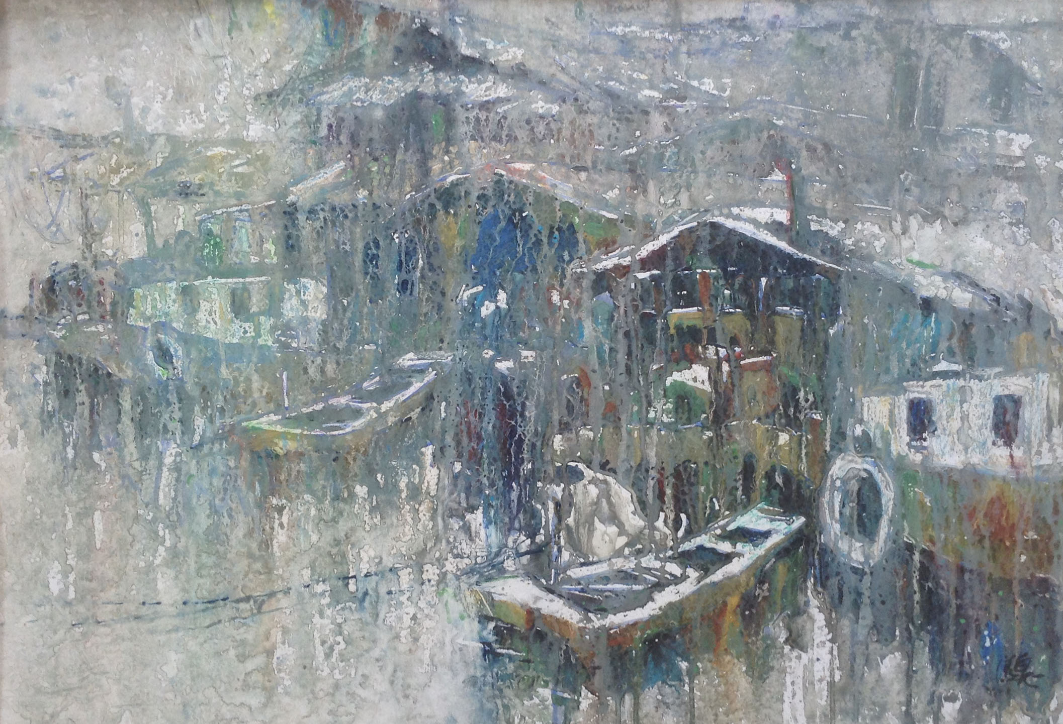 水上渔家之晨雾56x78cm