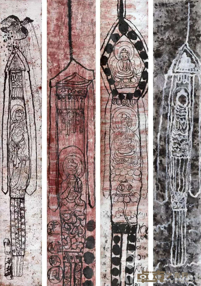 《经幡》 一了 578x85cmx4 2016年 纸本水墨丙烯