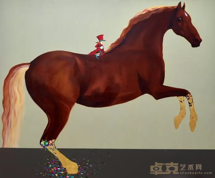 《The Horse Proudly Gallops with Gentle Breeze of Spring 春风得意马蹄疾》 GAMA 200x240cm 2019年 Gold leaf,Acrylic on wood panel 金箔、丙烯、木板