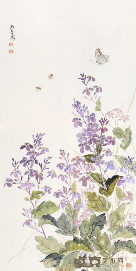 《二月兰》 宋秦晋 33x66cm 2019年 纸本设色