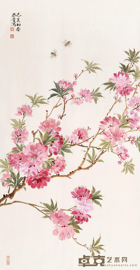 《碧桃》 宋秦晋 33x66cm 2019年 纸本设色