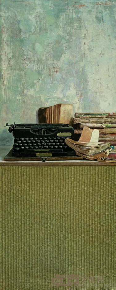 《有打字机的静物》 黄鸣 122x50cm 2008年 布面油画