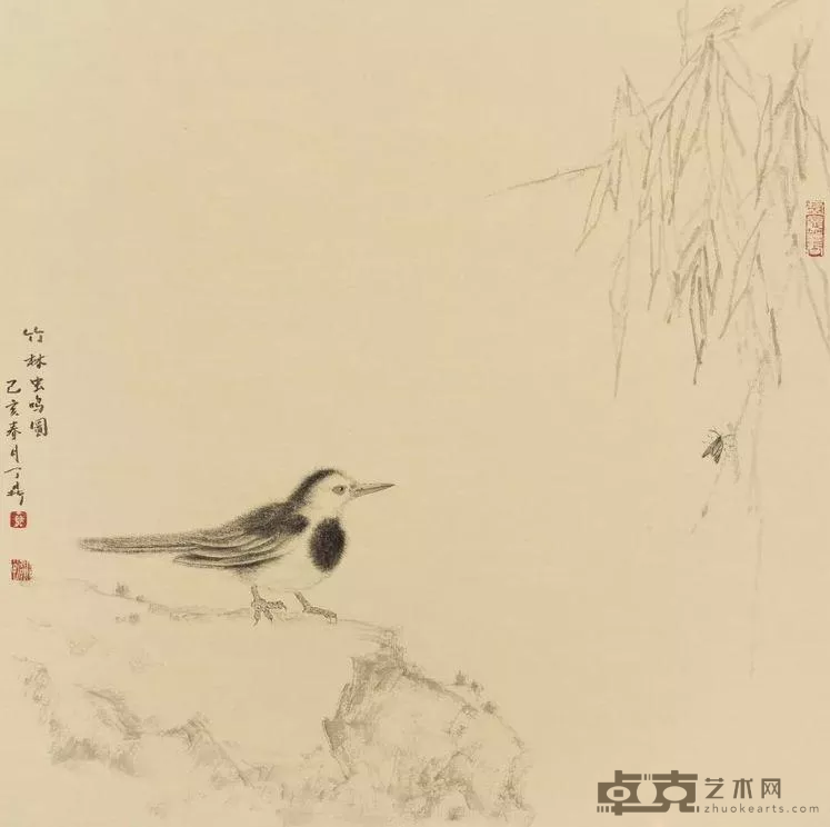 《竹林虫鸣图》 丁鼎 60x60cm 2019年 纸本水墨
