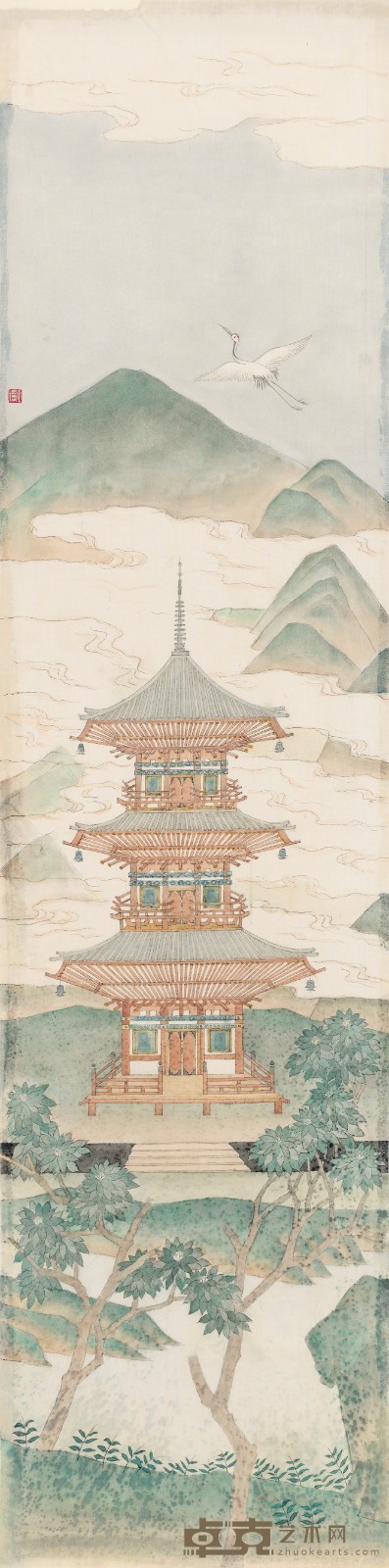 汤士澜 祇林 纸本设色 132.5×33cm 2018年