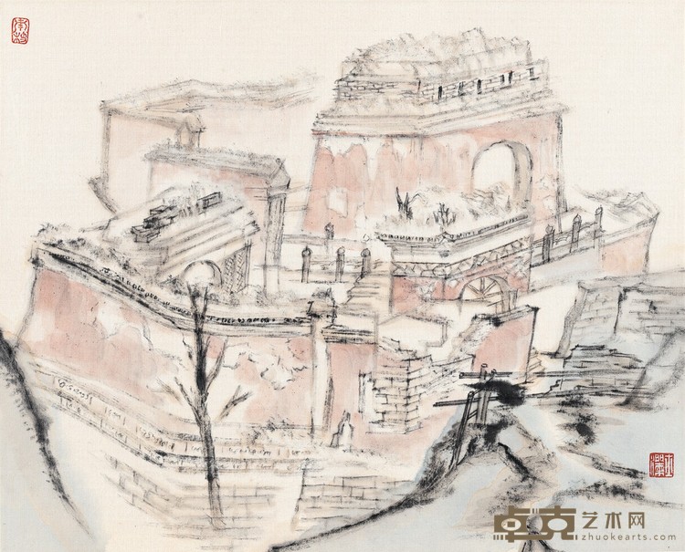 汤士澜 武当山五龙宫 绢本设色 28×32cm 2015年