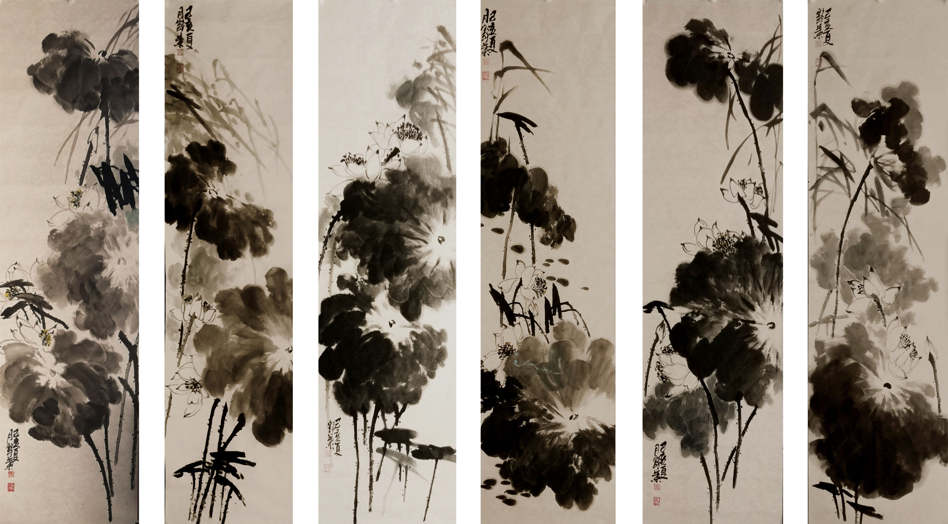 荷生系列六条屏178x48cmx6