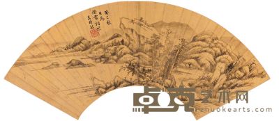 1653年作 峰峦林渚图 扇页 水墨泥金纸本 50.5×16cm