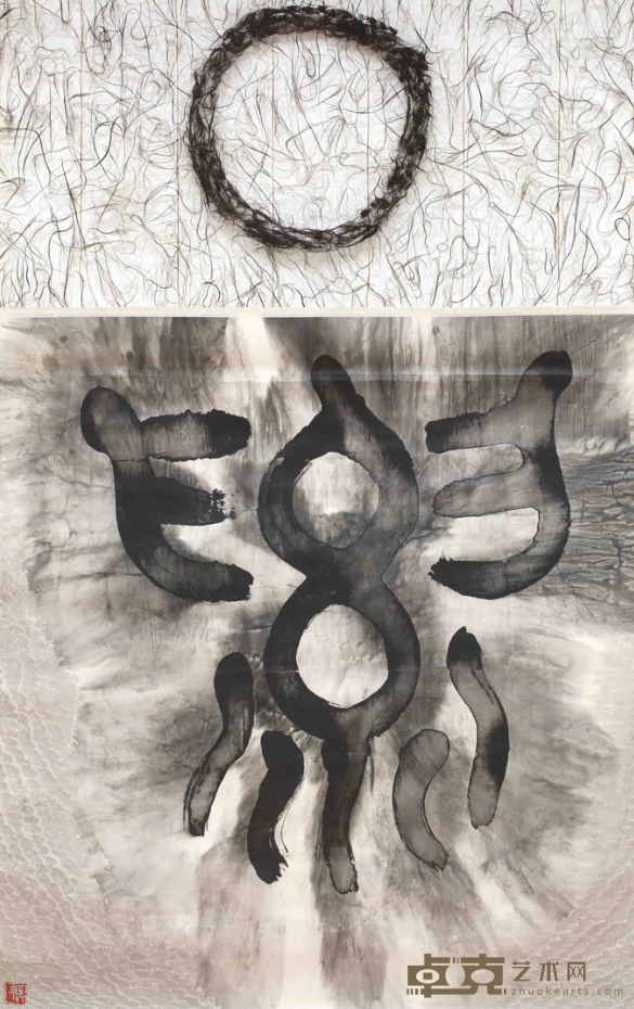 《丝绸之路》 谷文达 273.7×172.8cm 2000年 头发、水墨纸本（形式 Aa2）