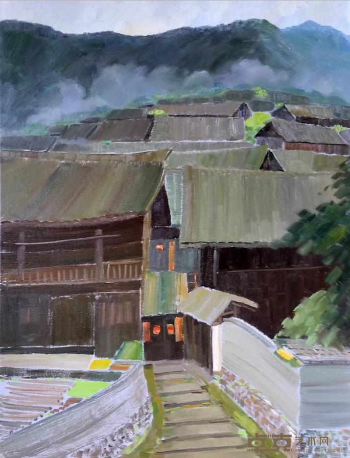 《苗寨人家》 王岩松 90x70cm 2015年 亚麻人家