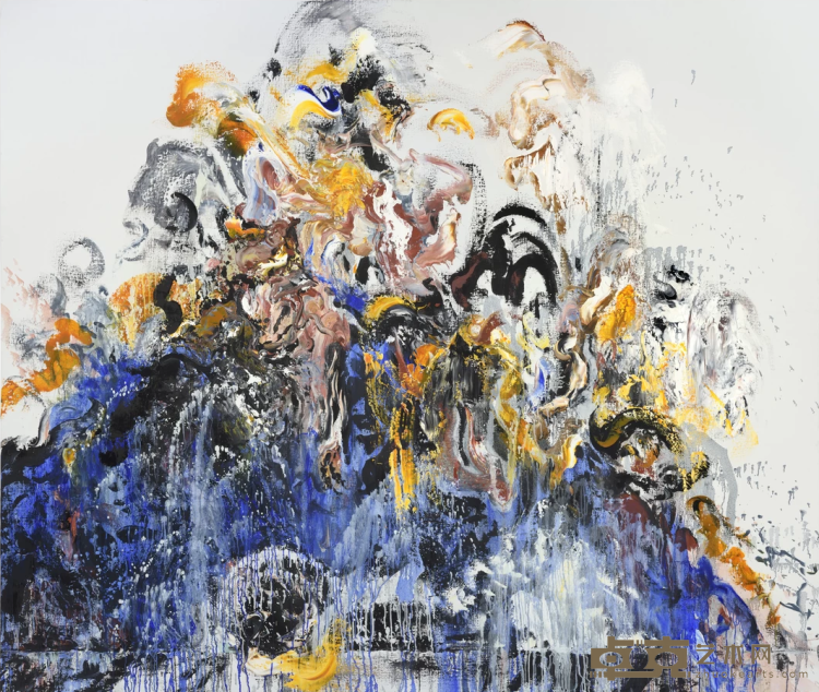 《水墙（蓝与金）》 玛吉·汉布林 183x214cm 2015年 布面油画
