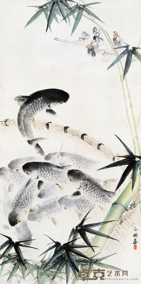 《鱼跃图》 陈永锵 1974年 国画