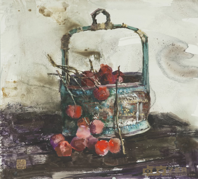 《花篮荔枝》 李小澄 60x54cm