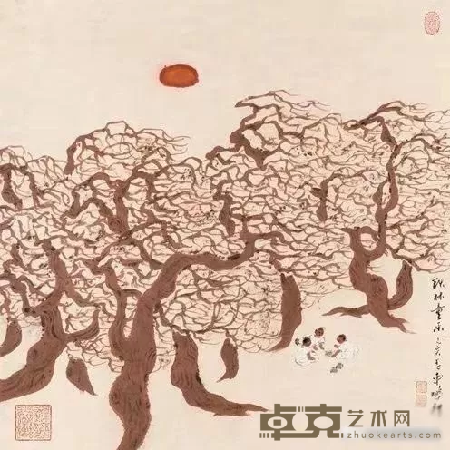 《秋林童乐》 50x51cm