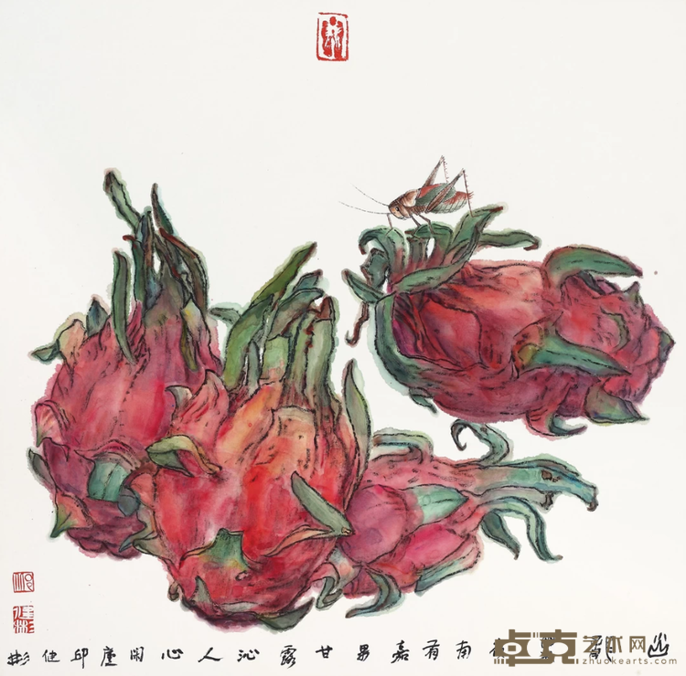 《花鸟·秋实写生系列火龙果》 邱健彬 50x50cm 2018年 纸本设色