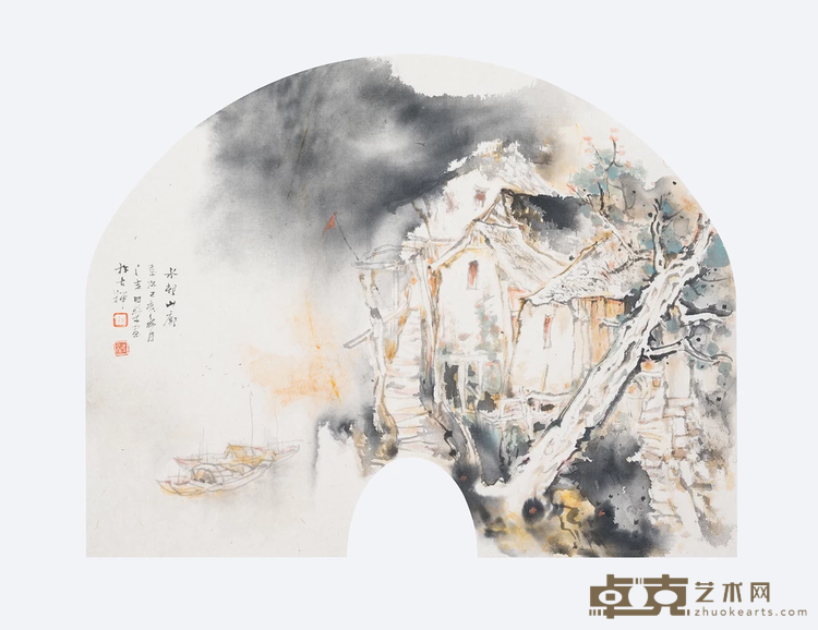 《水村山廓》 梁国荣 35x45cm 2019年 纸本设色