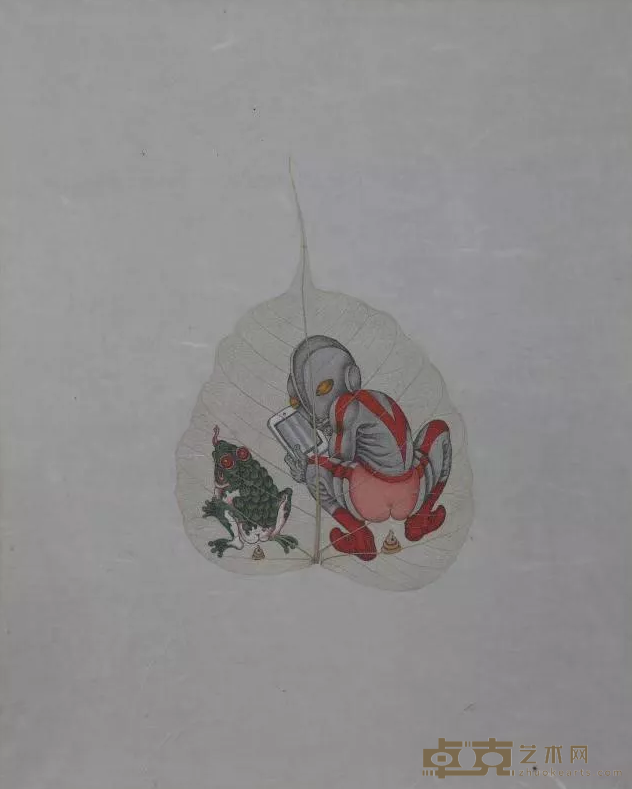 《Bodhi Leaves 菩提叶》 Gade - 噶德 38.5x35.5cm 2015年 Acrylic and Bodhi leaves on canvas 布面菩提叶丙烯画
