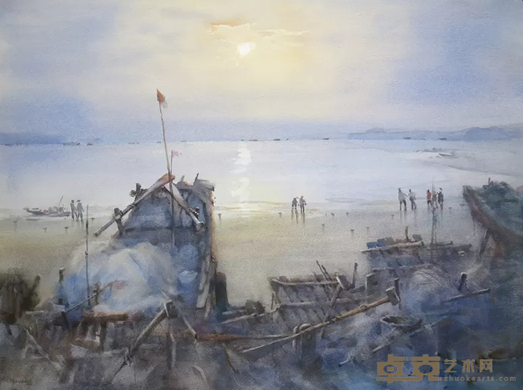 《南沙湾的霞辉》 周蓝凌 57x76cm