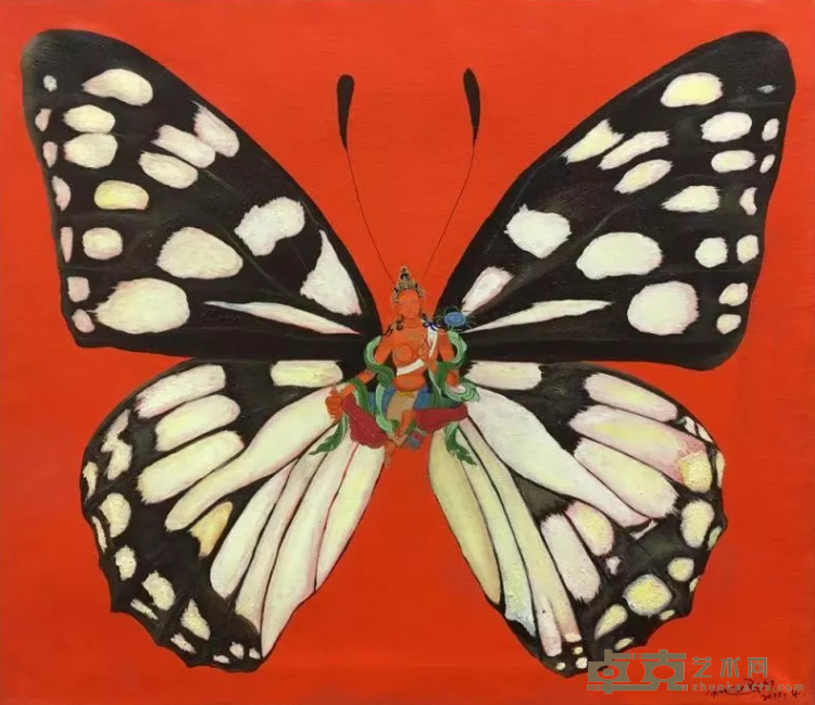 《21 Butterfly 21 蝶》 Kalsang Norbu 格桑罗布 60x70cm 2017年 Mixed media on canvas 布面综合材料