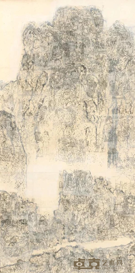 《行旅图－韩仪素描》 韩湘宁 288x144cm 2019年 油墨、滚筒拓印、聚乙烯纤维纸