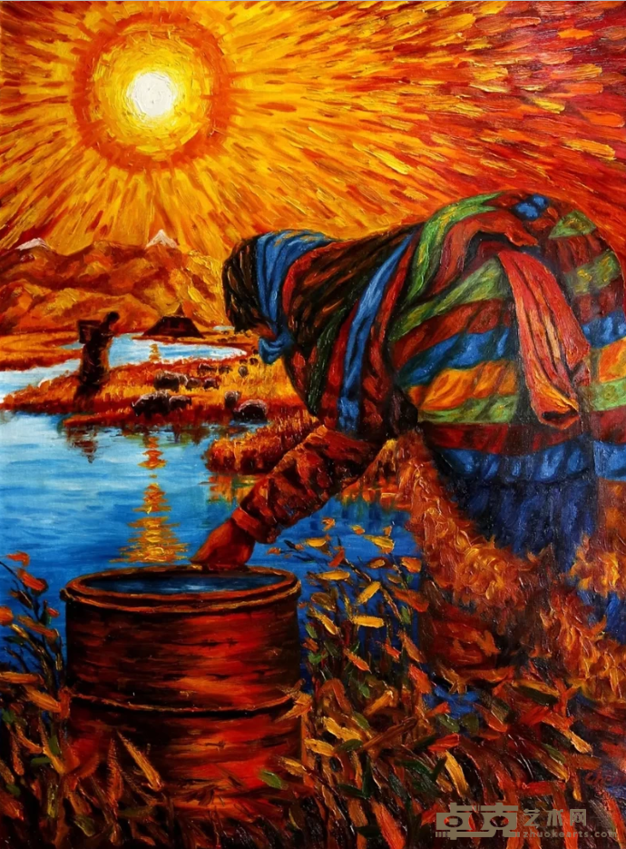 《圣湖边的措姆》 陈明红 75x100cm 2014年 布面油画