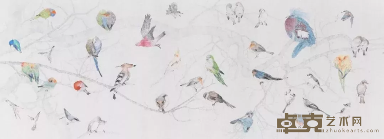 《林中鸟》 高茜 70x188cm 2018年 纸本设色