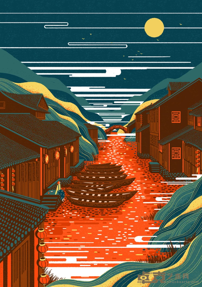 《水乡 Canal》 杜钰凯 Yukai Du 2018年 数码绘画 Digital painting