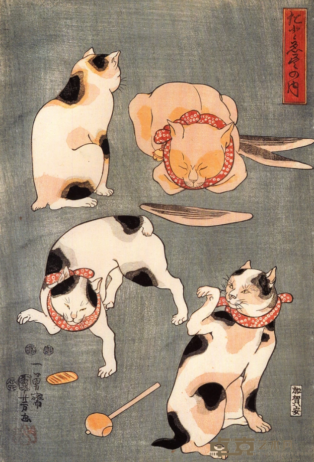 《蓝色猫三联幅》（单联） 歌川国芳（1798-1861）