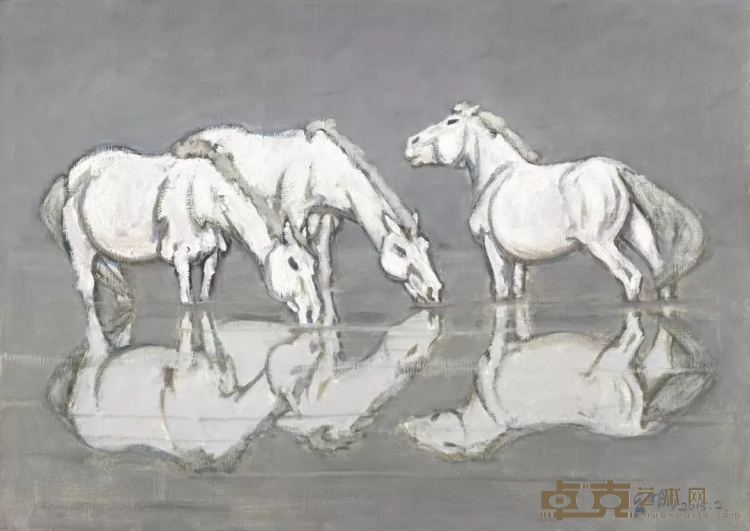 《有倒影的三匹马》 妥木斯 100x140cm 2015年 布面油画