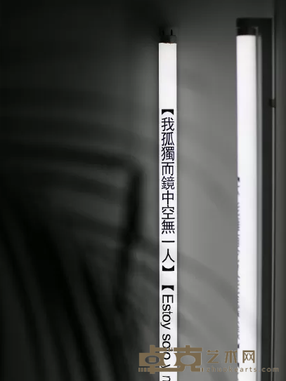 《未来症》 陈 丹笛子 尺寸可变（每件高：90cm） 2015年 灯管及刻字（6件）