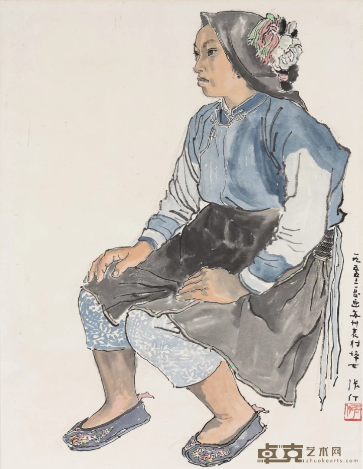 《苏州妇女》 张仃 33.4x43.5cm 1955年 国画