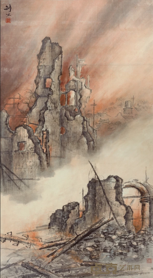 《东战场的烈焰》 高剑父 166x92cm 1933年 纸本设色