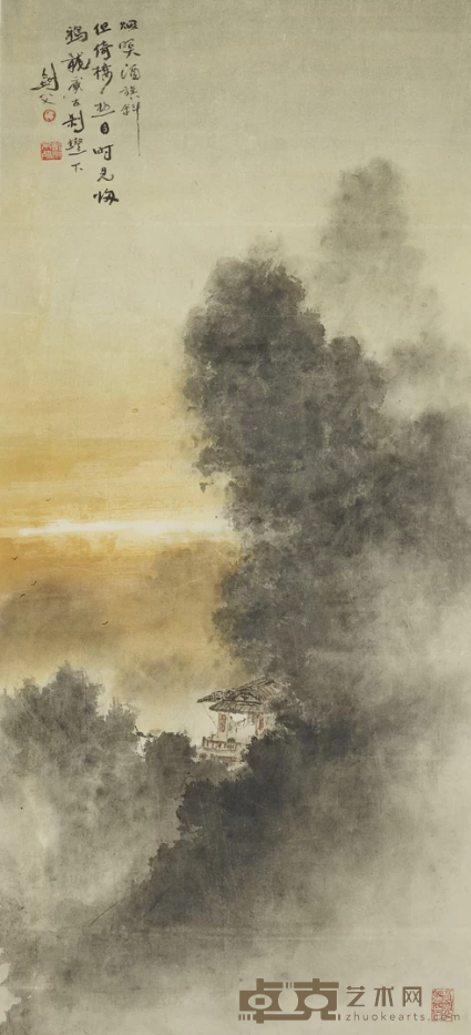 《烟暝酒旗斜》 高剑父 100x46cm 约1922年 纸本设色