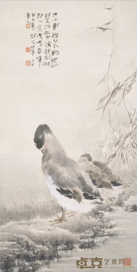 《雪浦芦鸭图》轴 高剑父 112.8x57.5cm 1908年 纸本设色