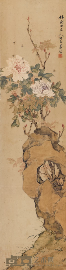 《花卉四屏之牡丹》 高剑父 133x33cm 1900年 纸本设色