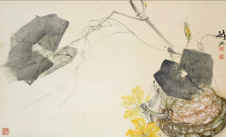 《南瓜图》 高剑父 57.3x95cm 1938年 纸本设色