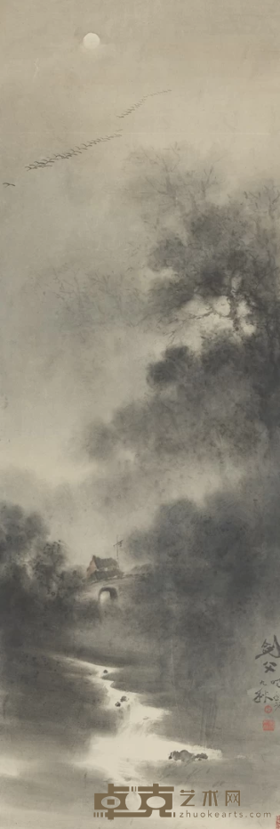 《月下孤城图》 高剑父 135.5x46.4cm 1922年 纸本设色