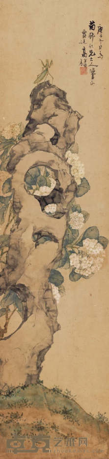 《花卉四屏之绣球花》 高剑父 133x33cm 1900年 纸本设色