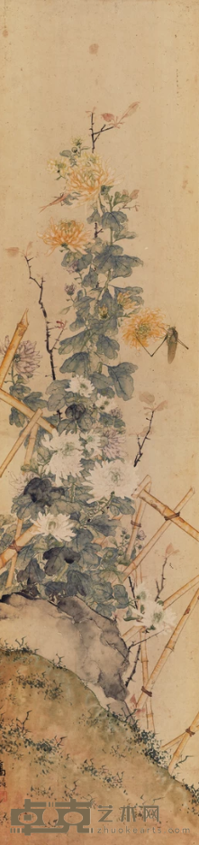 《花卉四屏之菊花》 高剑父 133x33cm 1900年 纸本设色