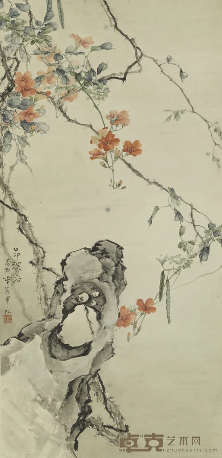 《凌霄花图》 高剑父 112.1x55.2cm 1915年 纸本设色