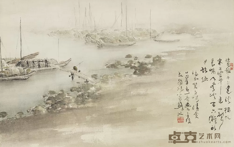 《渔港雨色》 高剑父 44.1x68.4cm 1935年 纸本设色