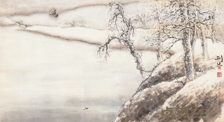 《寒江雁影》 高剑父 55.2x104cm 20世纪20年代末 纸本设色