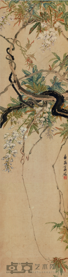 《花卉四屏之紫薇》 高剑父 133x33cm 1900年 纸本设色
