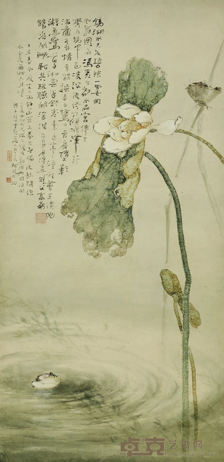 《菡萏蜞儿图》 高剑父 112.5x55cm 1915年 纸本设色