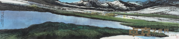 《丝路烟云系列 巴音布鲁克》（陈佩秋先生题字） 张肇达 234x53cm 2017年
