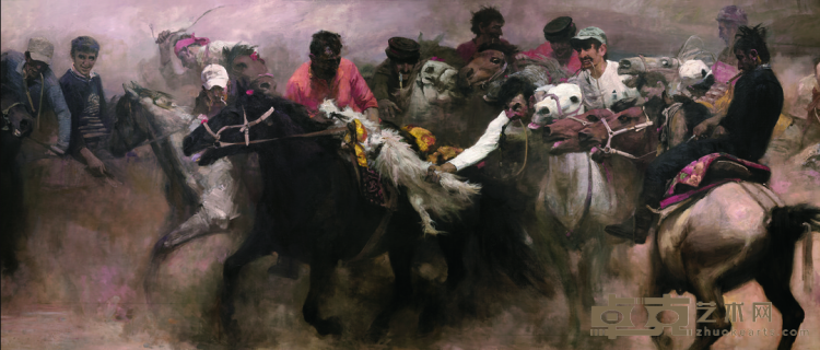 《塔吉克人叼羊系列续篇纠结》 文国璋 200x500cm 2010-2015年 布面油画