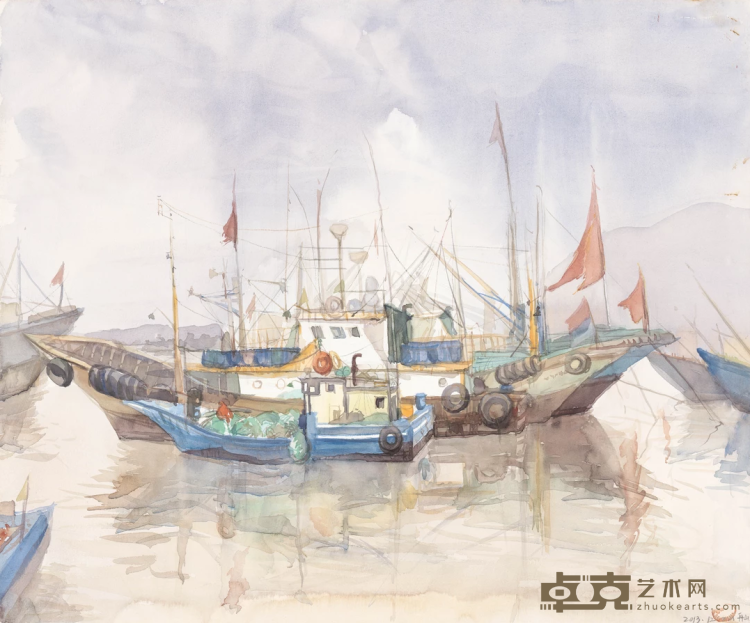 《舟山渔港一瞥 A Glimpse of Zhoushan Fishing Port》 王海萍（台州） 45x54cm 2011年 水彩